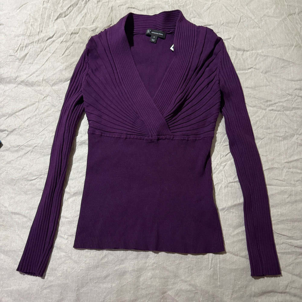 INC International Concepts Women’s Purple Ribbed Surplice Wrap Sweater Size M